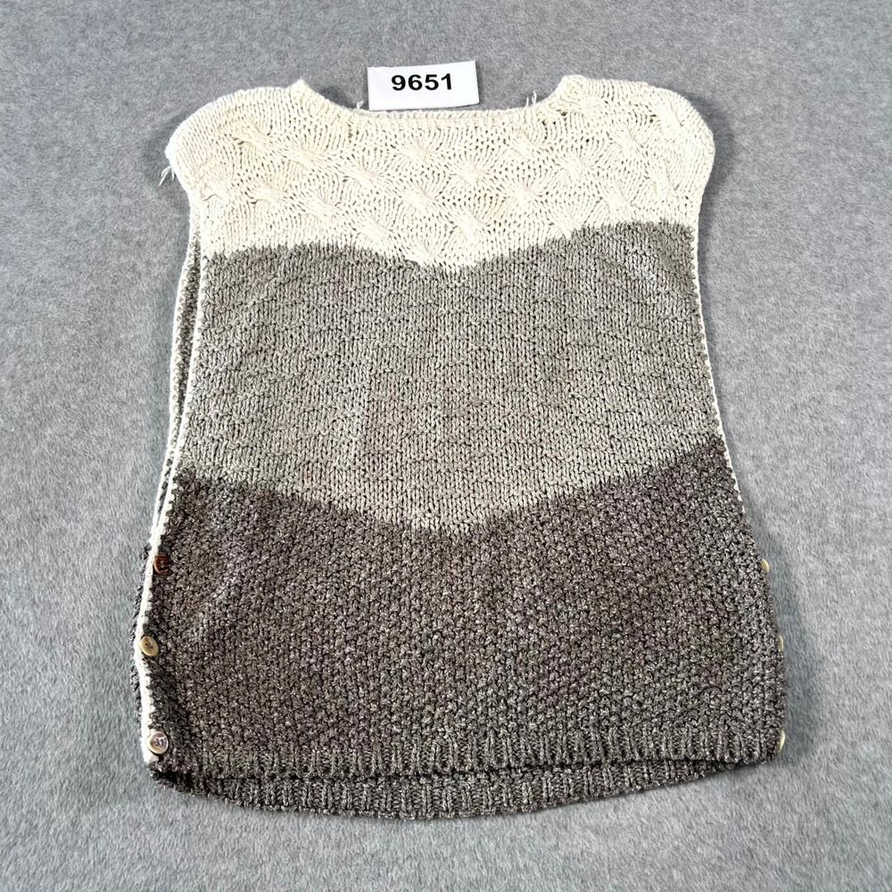 Handmade Lauren Hansen Sweater Vest Womens Small Gray Beige Co Silk Boat Neck